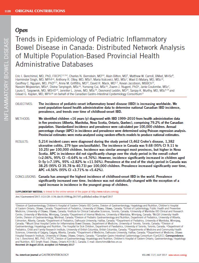 Trends in Epidemiology of Pediatric Inflammatory Bowel Disease in Canada: Distributed Network Analysis of Multiple Population-Based Provincial Health Administrative Databases